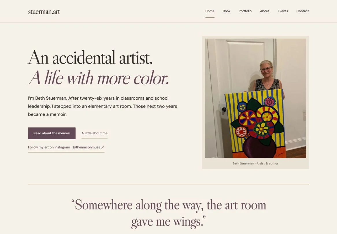 The public stuerman.art artist website, with artwork and navigation.
